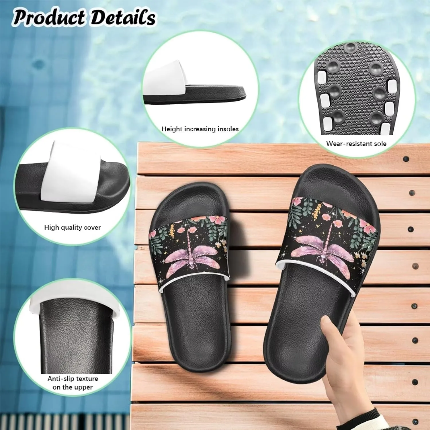 Girls Beach Slippers Open Toe Non Slip Summer Sandals Quick Drying Flat Sandals Soft Sole Bathroom Shoes