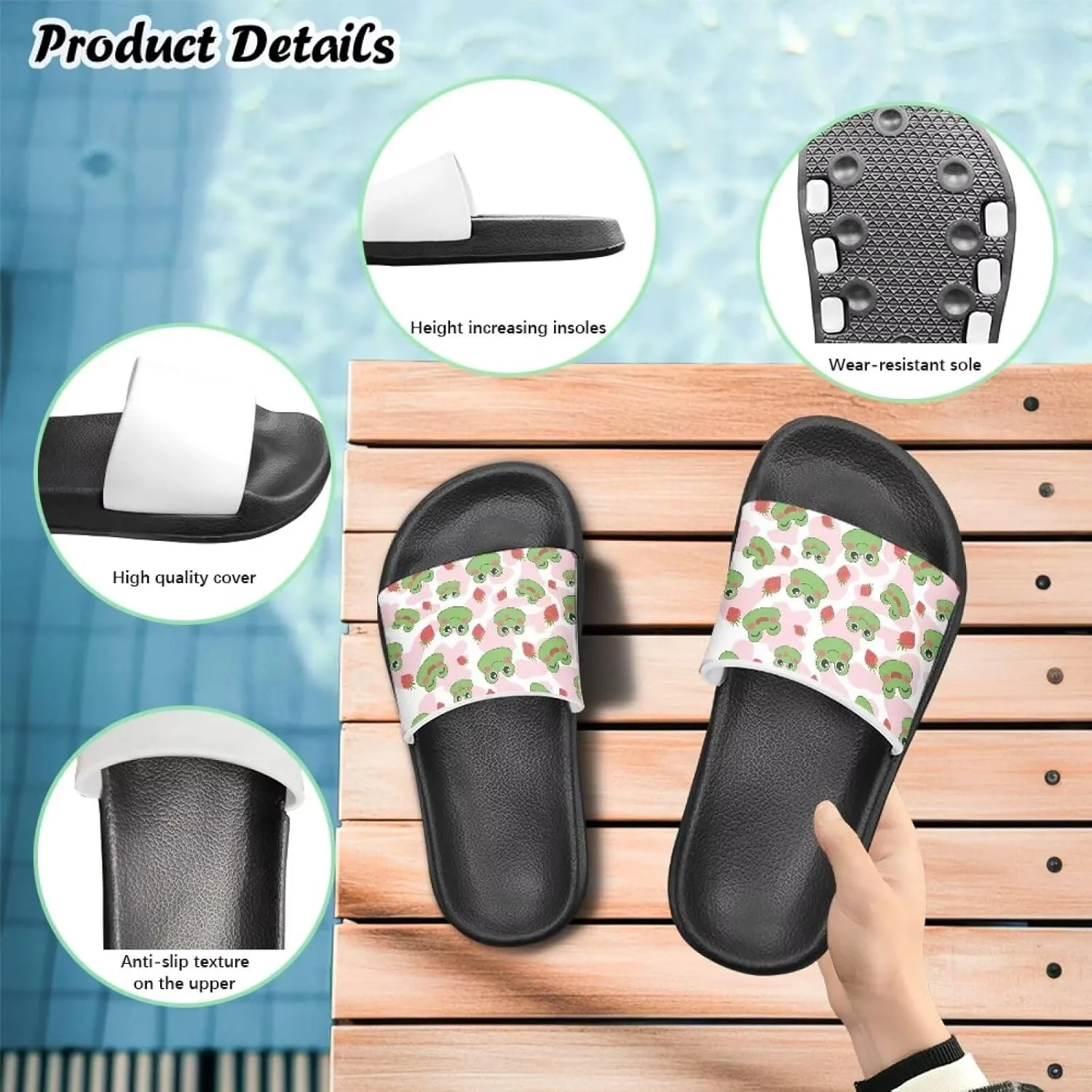 Girls Beach Slippers Open Toe Non Slip Summer Sandals Quick Drying Flat Sandals Soft Sole Bathroom Shoes