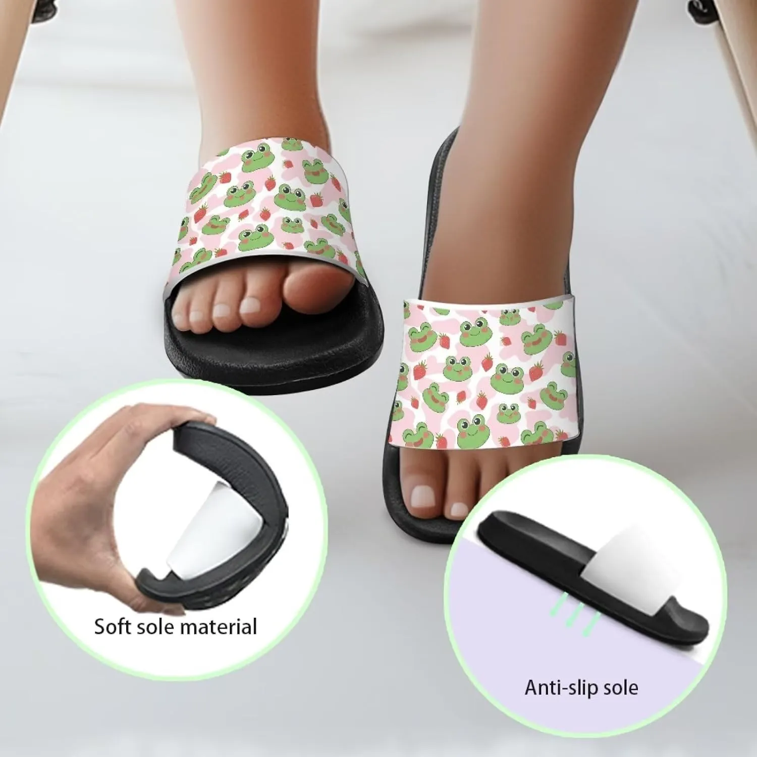 Girls Beach Slippers Open Toe Non Slip Summer Sandals Quick Drying Flat Sandals Soft Sole Bathroom Shoes
