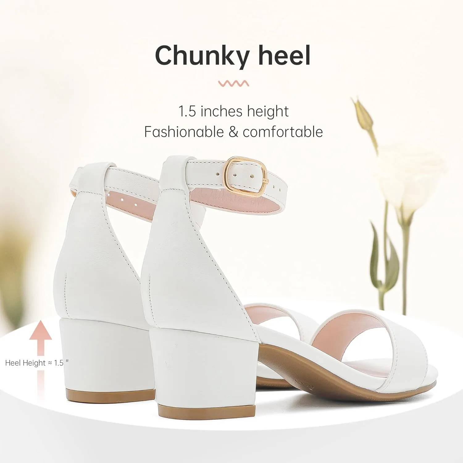 Girls High Heels Sandal for Girls Open Toe Ankle Buckle Strap Dress Shoes for Little Big Kids in Wedding Party Block Chunky Pump Sandals