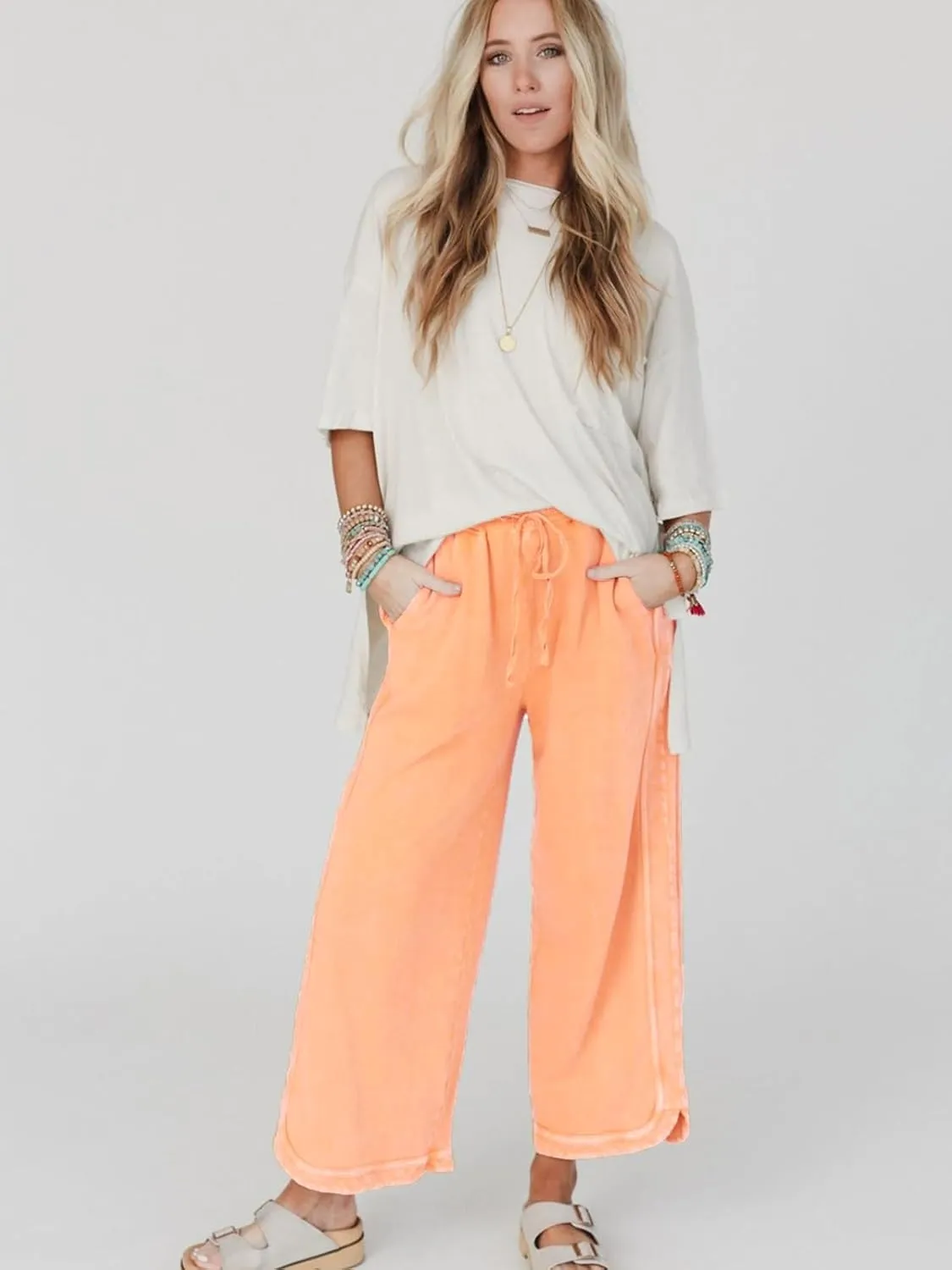Gnveub Women's Yoga Pants Lightweight Wide Leg Sweatpants High Waisted Drawstring Loose Lounge Pant with Pockets