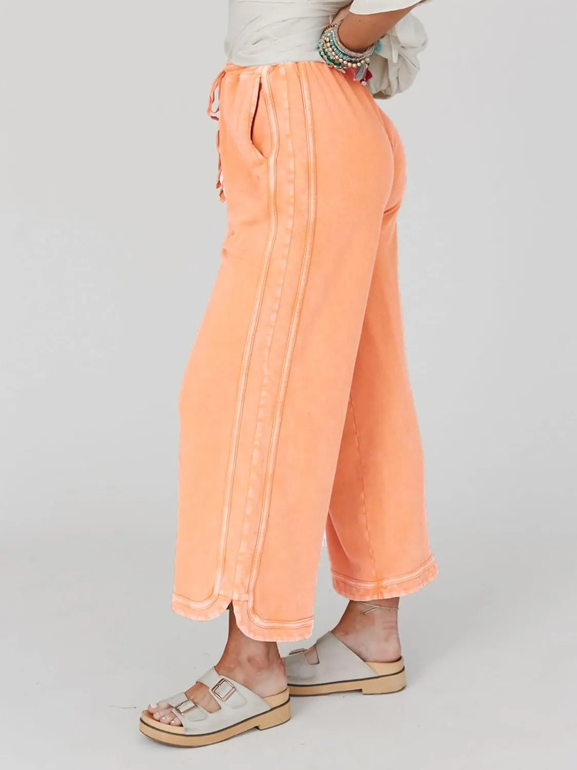 Gnveub Women's Yoga Pants Lightweight Wide Leg Sweatpants High Waisted Drawstring Loose Lounge Pant with Pockets