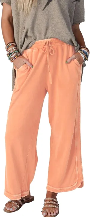 Gnveub Women's Yoga Pants Lightweight Wide Leg Sweatpants High Waisted Drawstring Loose Lounge Pant with Pockets