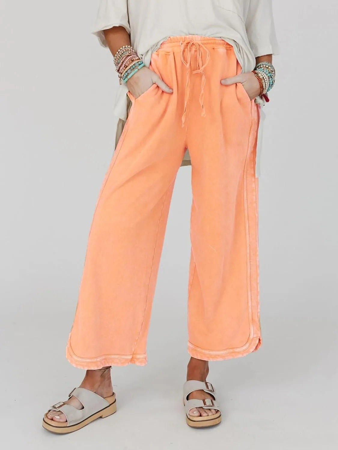 Gnveub Women's Yoga Pants Lightweight Wide Leg Sweatpants High Waisted Drawstring Loose Lounge Pant with Pockets