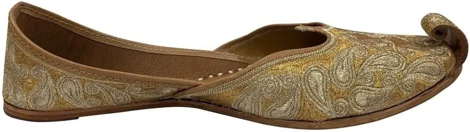 Gold Zari Punjabi Jutti for Women's Soft Flat Ethnic Handmade Girls Juti Traditional Jooti Wedding Indian Shoes