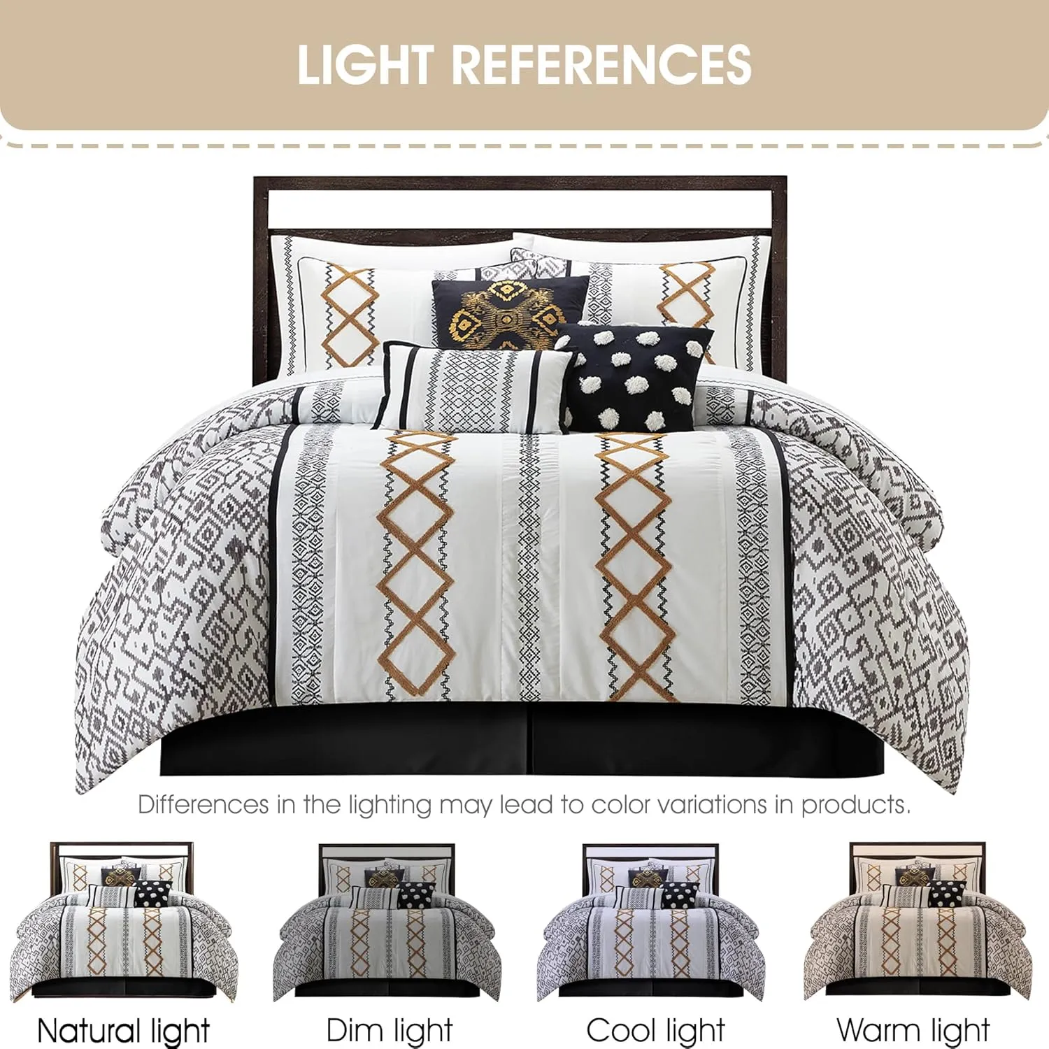 Grand Avenue Black Gold Comforter Set California King Size, 15 Piece Terry Embroidery All Season Room-in-A-Bag, Matching Curtains, Sheet Set, Pillows & Shams