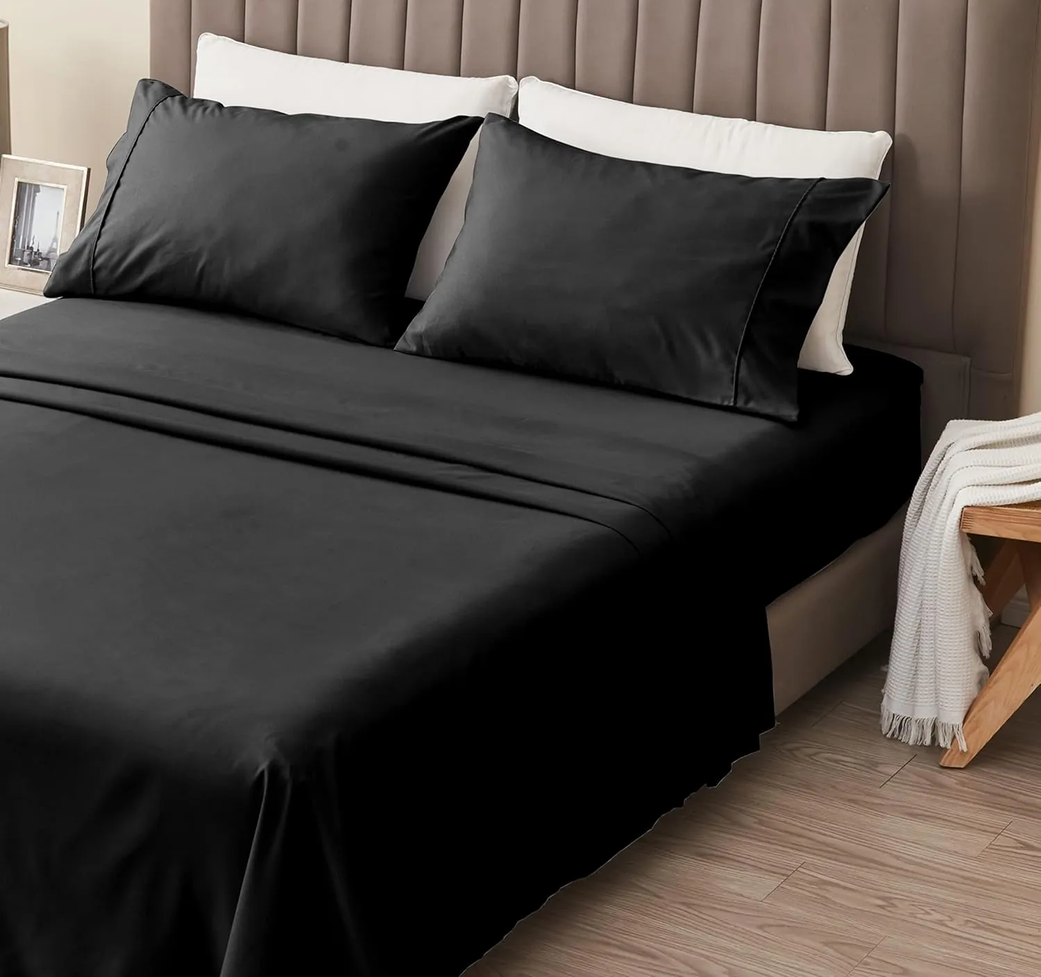 Great Bay Home 4-Piece Full Black Microfiber Sheet Set | Ultra-Soft, Brushed Bedding Sheets & Pillowcases - Wrinkle & Fade Resistant, All-Season Bed Sheets for Bed (Full, Black)
