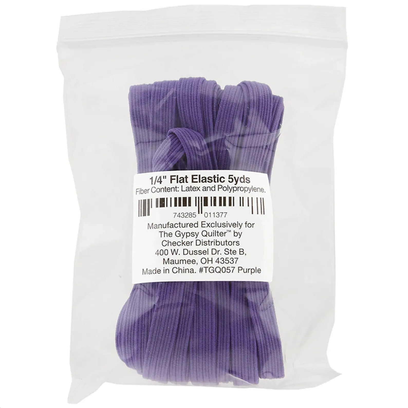Gypsy Quilter Flat Purple Elastic 1/4in x 5 Yards: Face Mask Supplies Wholesale
