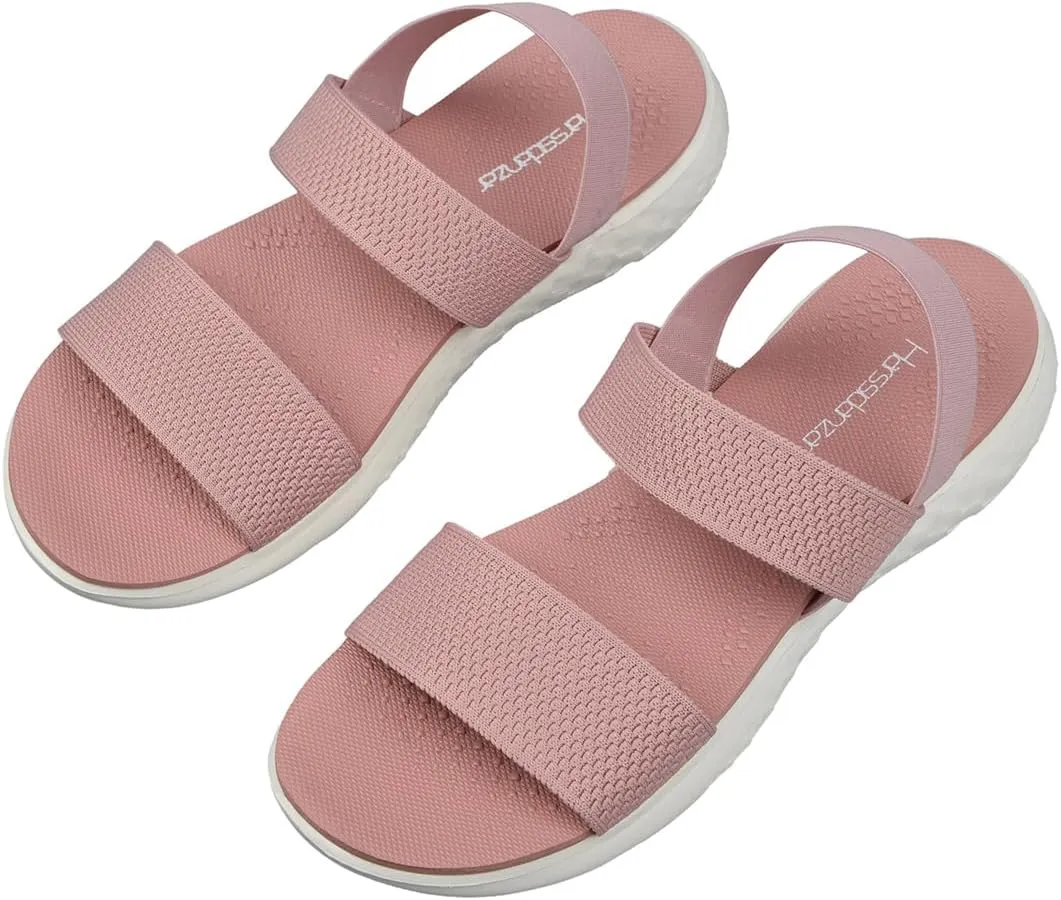 Harssidanzar Summer Elastic Ankle Strap Flat Sandals Slip on Sandals for Women KL224US