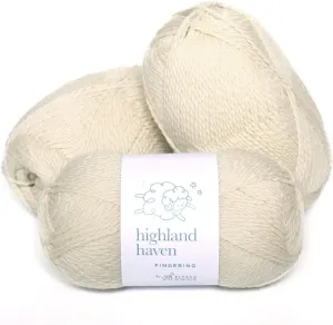 Highland Haven - 100% Highland Wool Yarn Set of 3 Skeins (150 Grams) Fingering Weight - Sourced Directly from Peru - Heavenly Soft and Perfect for Knitting and Crocheting (Fingering, Ivory)
