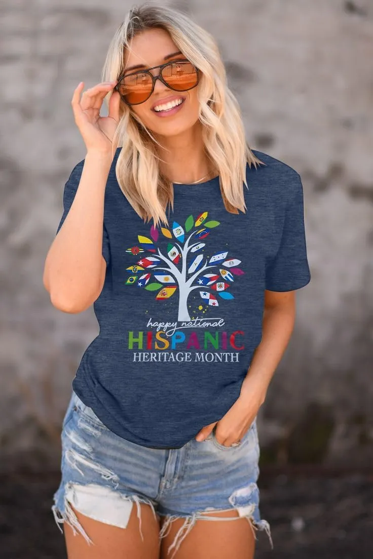 Hispanic Heritage Month Shirt Women: Spanish Countries Flags T-Shirt Mexico Celebration Short Sleeve Tee Top