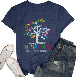 Hispanic Heritage Month Shirt Women: Spanish Countries Flags T-Shirt Mexico Celebration Short Sleeve Tee Top