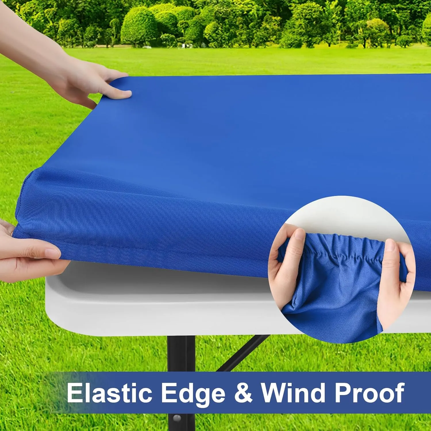 homing Rectangle Table Cloth Cover, Waterproof Polyester Elastic Fitted Tablecloth, Fits for 6 Foot Folding Tables, Washable Table Protector for Picnic, Camping, Outdoor (Blue, 30" x 72")