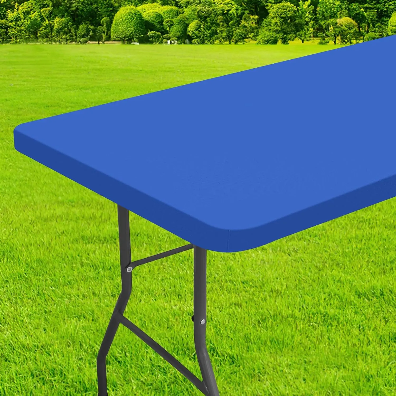 homing Rectangle Table Cloth Cover, Waterproof Polyester Elastic Fitted Tablecloth, Fits for 6 Foot Folding Tables, Washable Table Protector for Picnic, Camping, Outdoor (Blue, 30" x 72")
