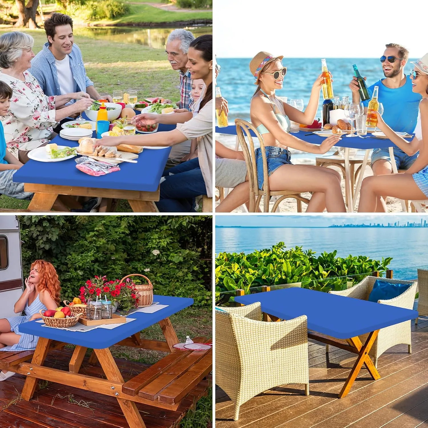 homing Rectangle Table Cloth Cover, Waterproof Polyester Elastic Fitted Tablecloth, Fits for 6 Foot Folding Tables, Washable Table Protector for Picnic, Camping, Outdoor (Blue, 30" x 72")