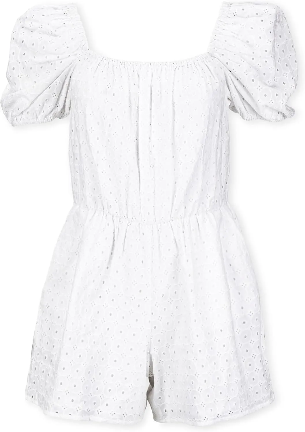 Hope & Henry Women's Puff Sleeve Eyelet Romper