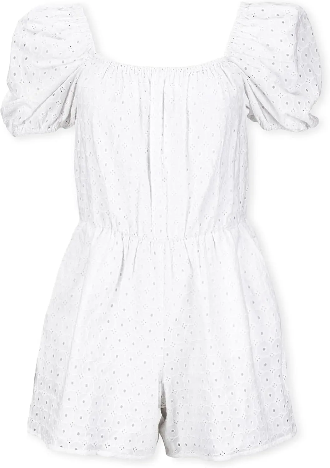 Hope & Henry Women's Puff Sleeve Eyelet Romper