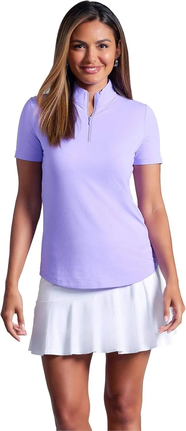 IBKUL Athleisure Wear Sun Protective UPF 50  Icefil Cooling Short Sleeve Mock Neck Top - 87000