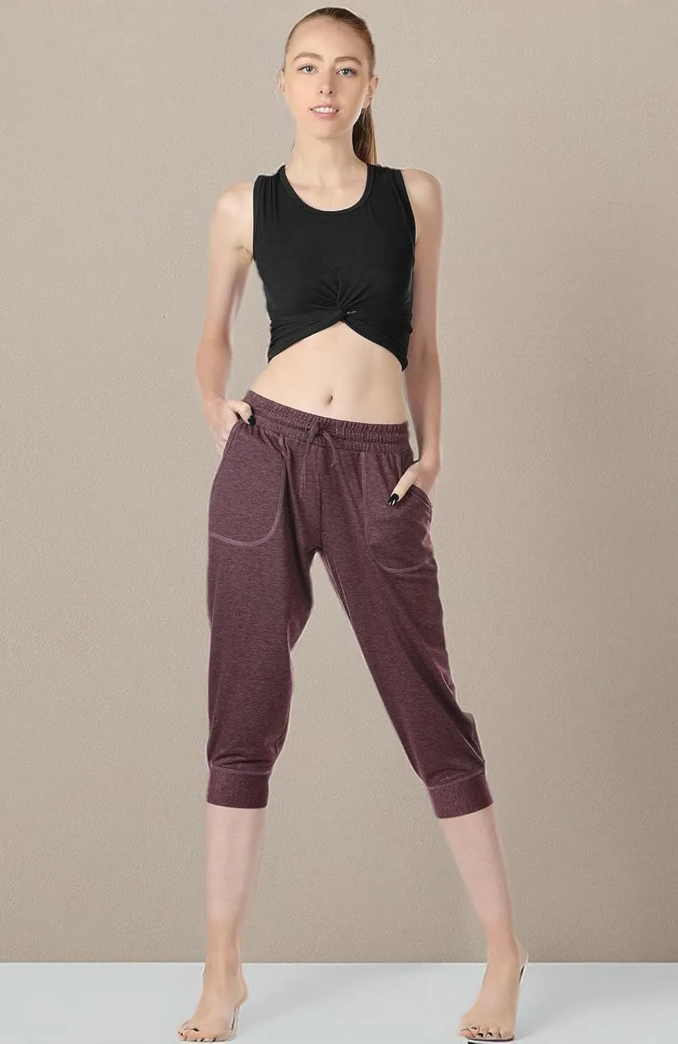icyzone Women's French Terry Jogger Lounge Sweatpants - Active Capri Pants for Women