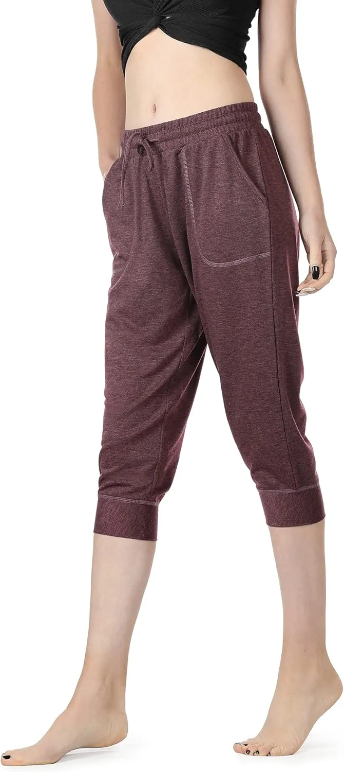 icyzone Women's French Terry Jogger Lounge Sweatpants - Active Capri Pants for Women