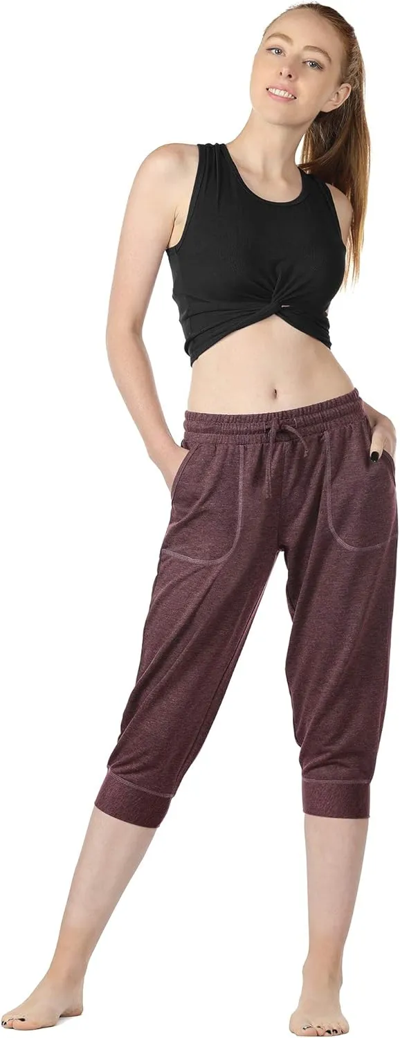 icyzone Women's French Terry Jogger Lounge Sweatpants - Active Capri Pants for Women