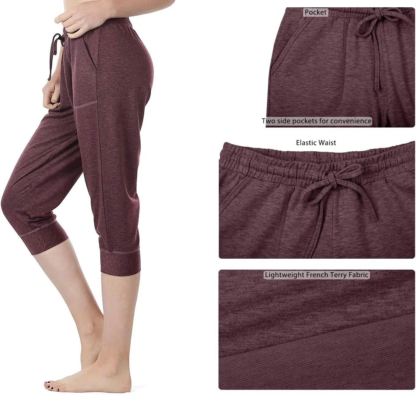 icyzone Women's French Terry Jogger Lounge Sweatpants - Active Capri Pants for Women