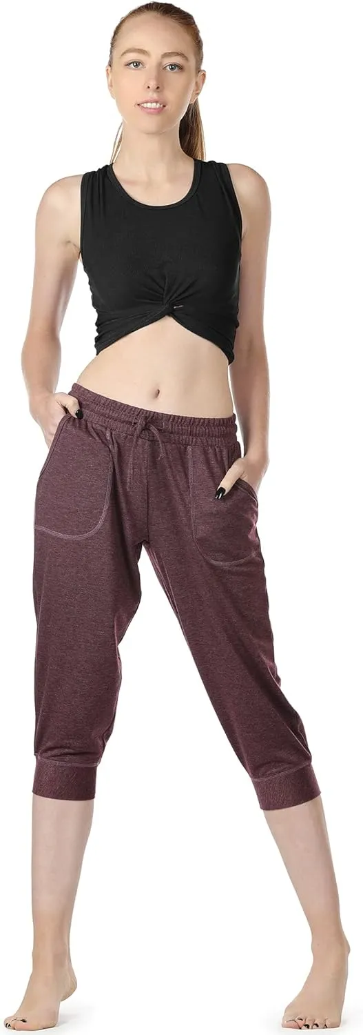 icyzone Women's French Terry Jogger Lounge Sweatpants - Active Capri Pants for Women