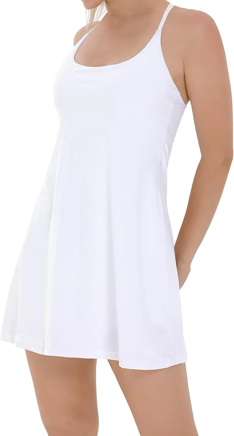 IUGA Tennis Dress for Women Athletic Golf Workout Dress with Built-in Shorts and Bra, Adjustable Straps & Pockets