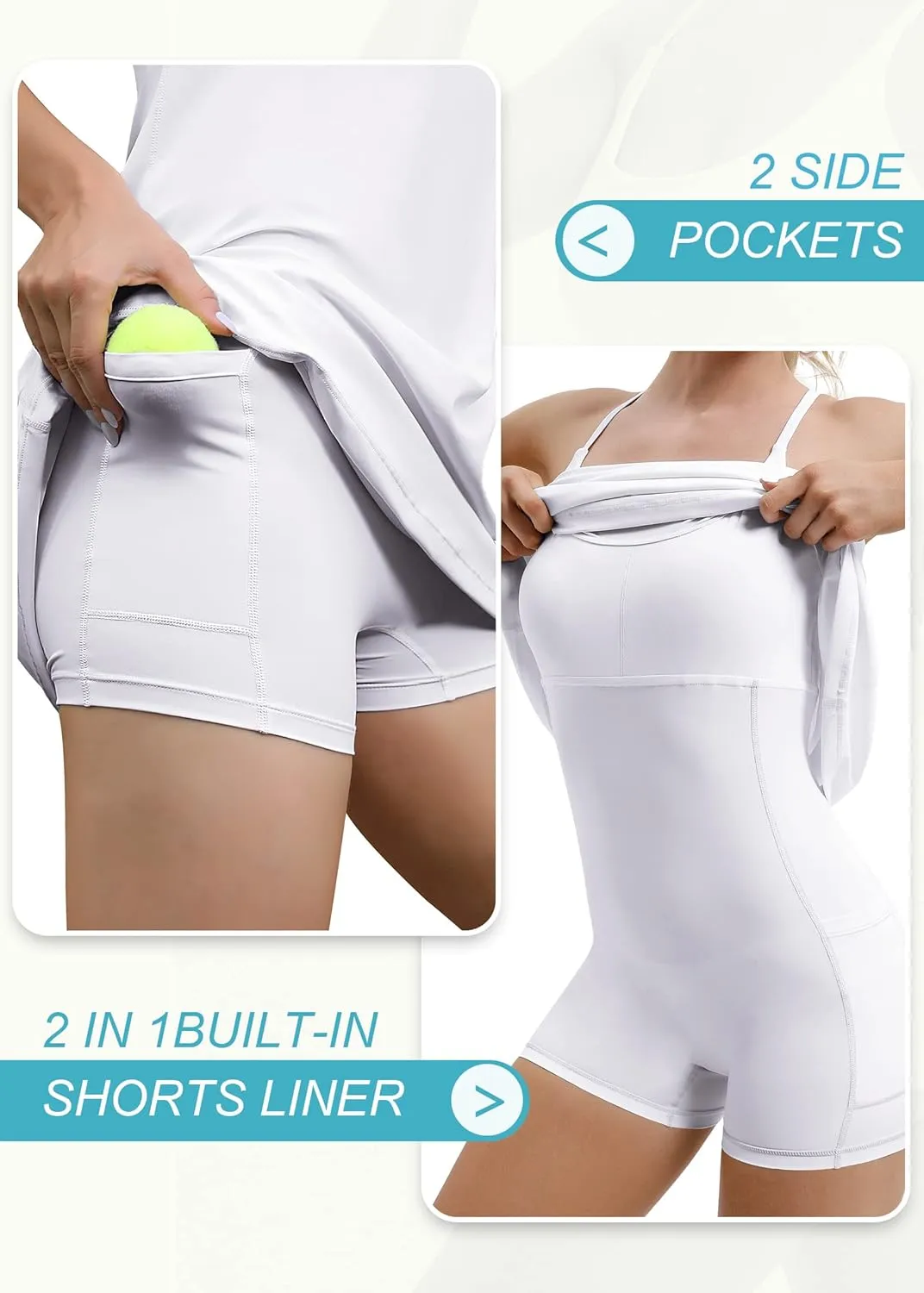 IUGA Tennis Dress for Women Athletic Golf Workout Dress with Built-in Shorts and Bra, Adjustable Straps & Pockets