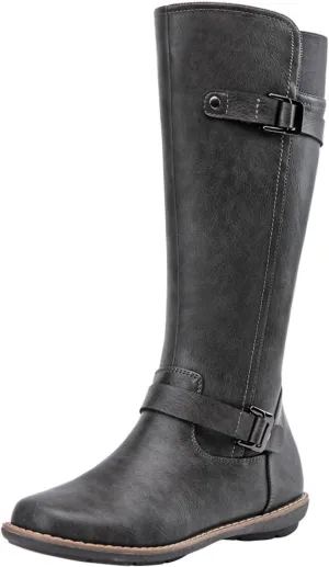 Jeossy Women's 9655 Knee High Boots Flat Riding Tall Boots with Buckle and Side Zipper