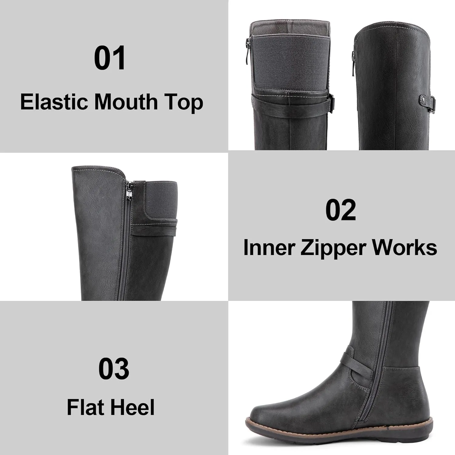 Jeossy Women's 9655 Knee High Boots Flat Riding Tall Boots with Buckle and Side Zipper