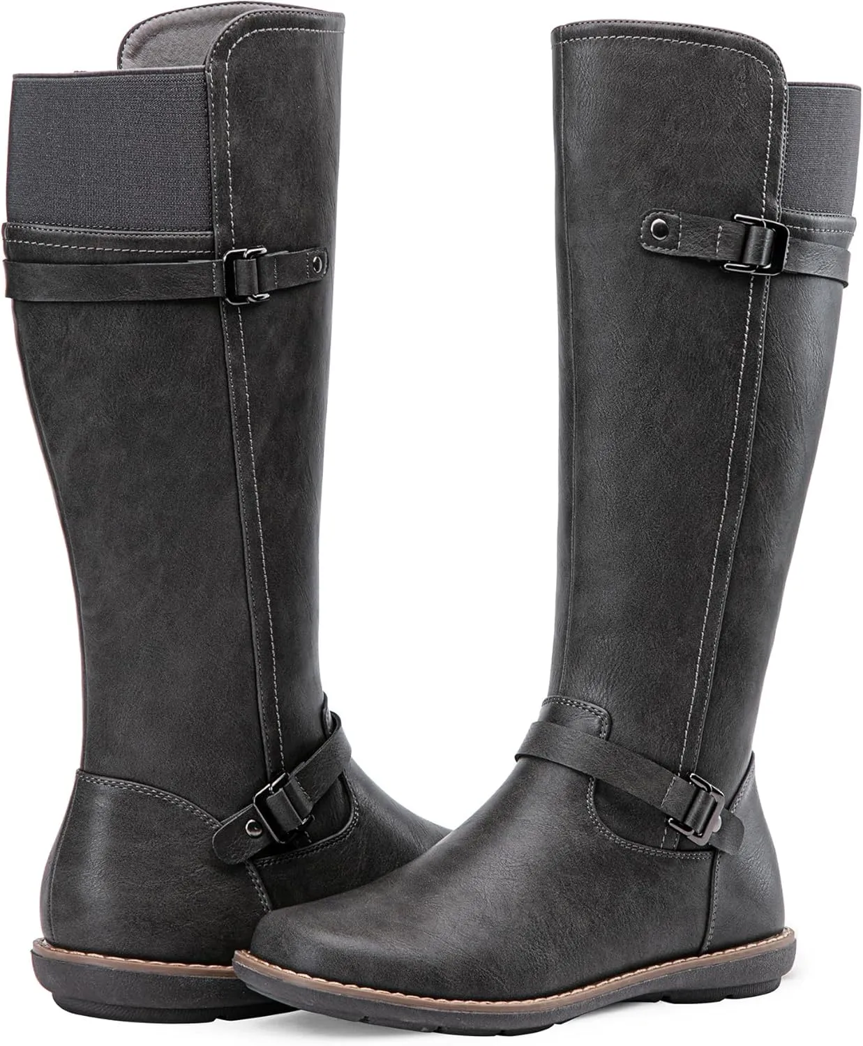 Jeossy Women's 9655 Knee High Boots Flat Riding Tall Boots with Buckle and Side Zipper