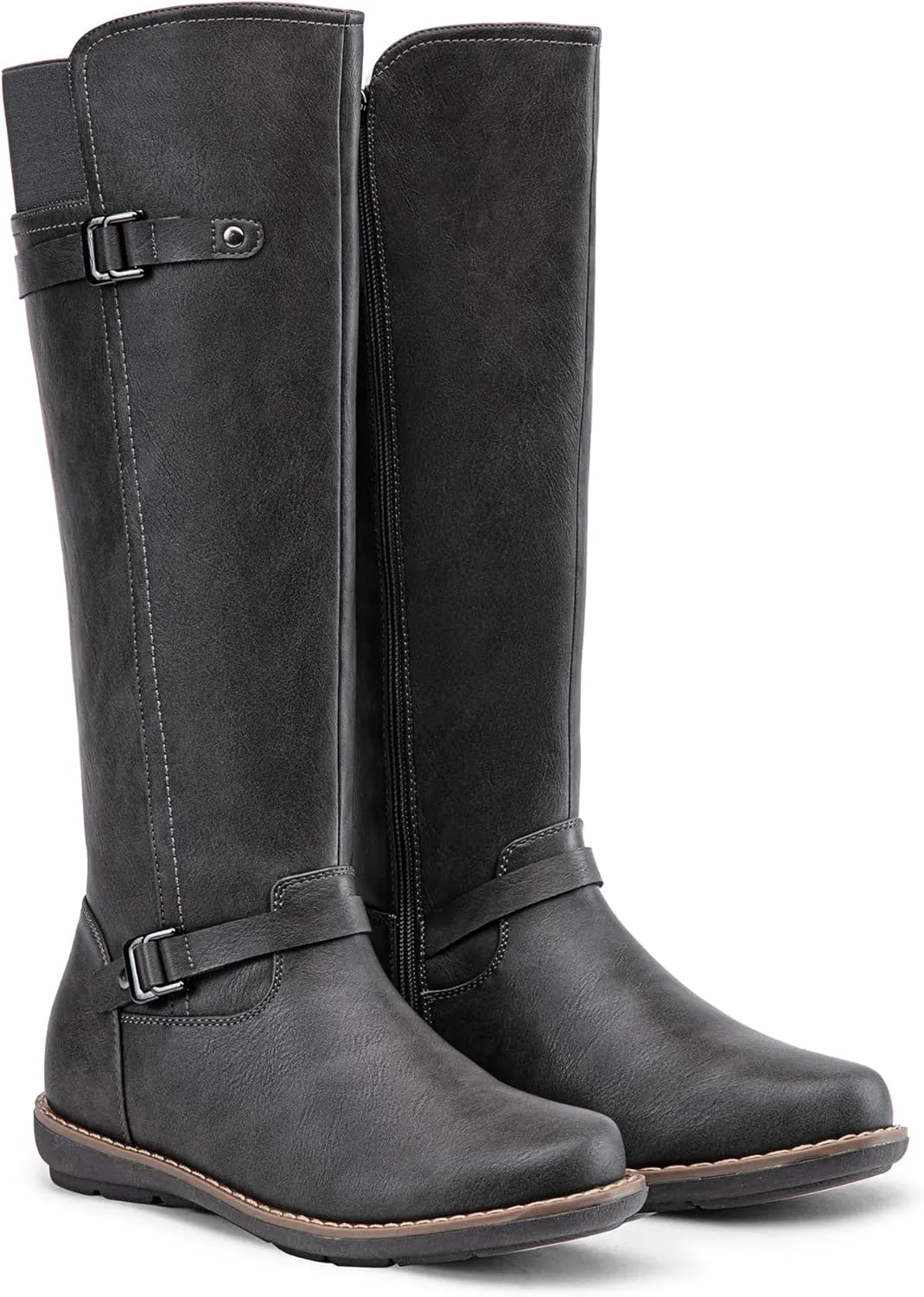 Jeossy Women's 9655 Knee High Boots Flat Riding Tall Boots with Buckle and Side Zipper