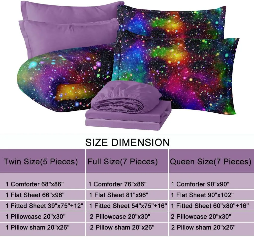 Kids Twin Bed Set in a Bag, Galaxy Toddler Bedding Sets for Girls Boys, 5 Piece Colorful Comforter Set with Sheets, Soft Microfiber Bed Sheets All Season