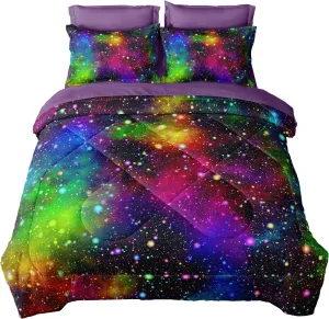 Kids Twin Bed Set in a Bag, Galaxy Toddler Bedding Sets for Girls Boys, 5 Piece Colorful Comforter Set with Sheets, Soft Microfiber Bed Sheets All Season