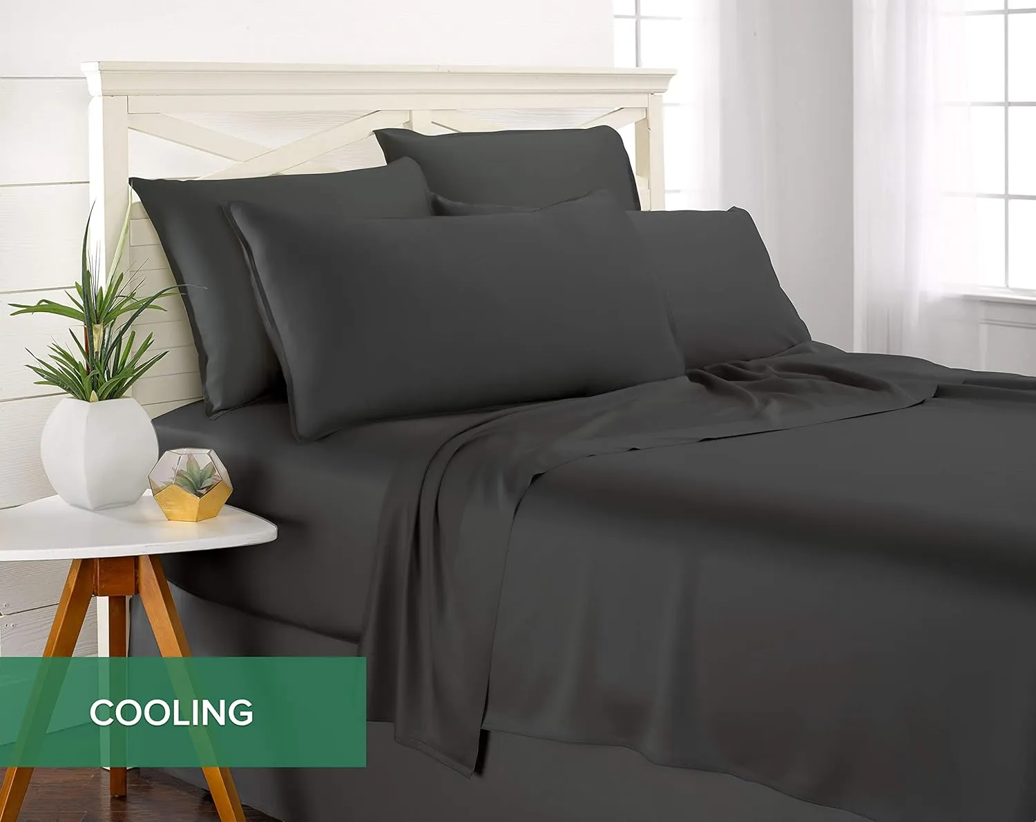 King Sheets by Pure Bamboo, Genuine 100% Organic Viscose Derived from Bamboo Bed Sheet Set, Luxuriously Soft & Cooling, Double Stitching, Lifetime Quality Promise (King, Charcoal)