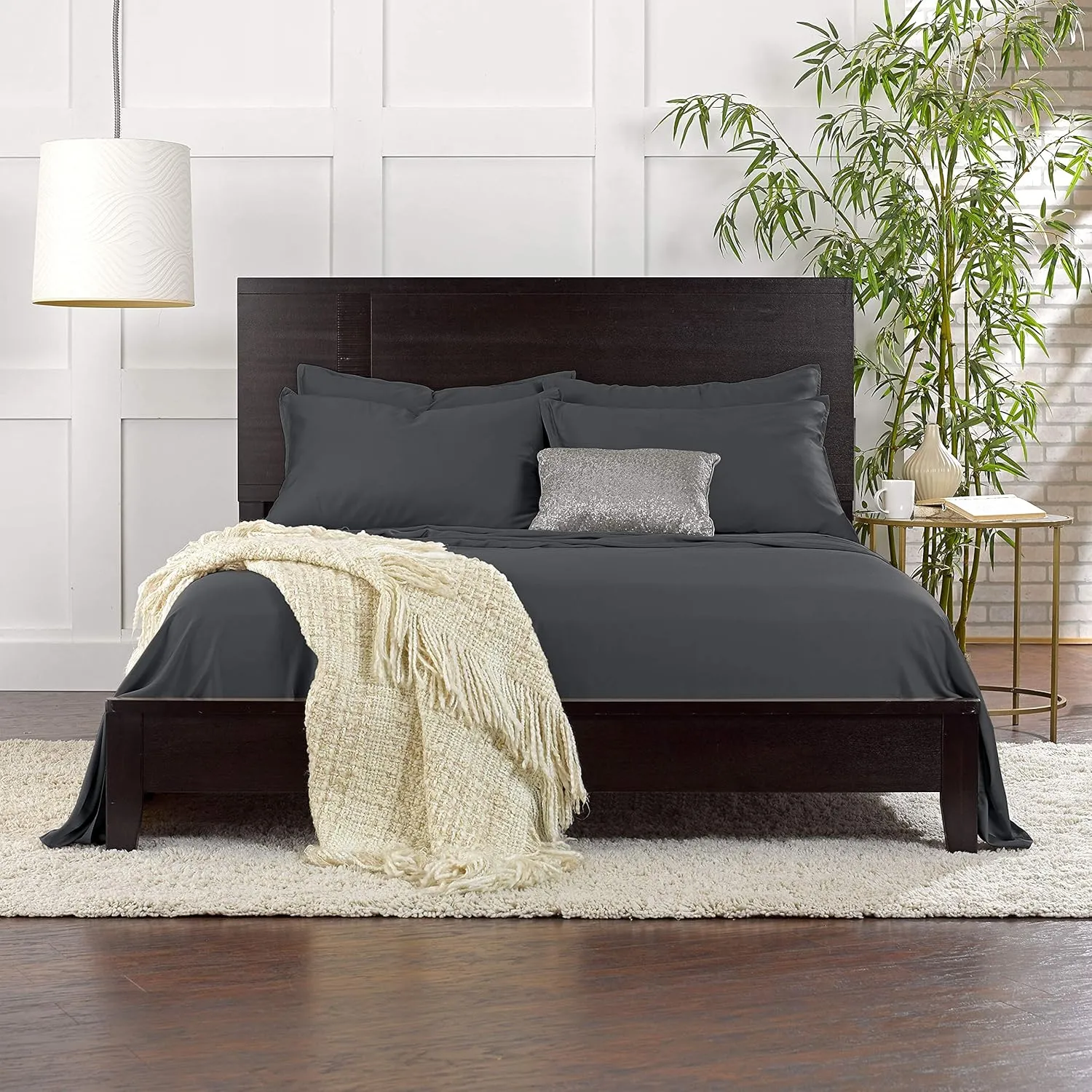 King Sheets by Pure Bamboo, Genuine 100% Organic Viscose Derived from Bamboo Bed Sheet Set, Luxuriously Soft & Cooling, Double Stitching, Lifetime Quality Promise (King, Charcoal)