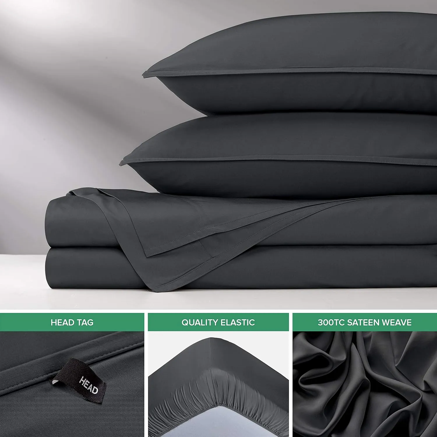 King Sheets by Pure Bamboo, Genuine 100% Organic Viscose Derived from Bamboo Bed Sheet Set, Luxuriously Soft & Cooling, Double Stitching, Lifetime Quality Promise (King, Charcoal)