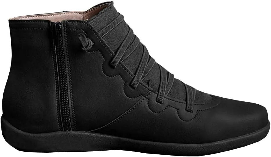 KINOW Arch Support Boots Women Leather Ankle Boots High Top Wedge Bootie Damping Shoes