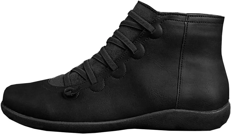 KINOW Arch Support Boots Women Leather Ankle Boots High Top Wedge Bootie Damping Shoes