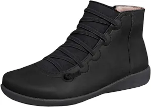 KINOW Arch Support Boots Women Leather Ankle Boots High Top Wedge Bootie Damping Shoes
