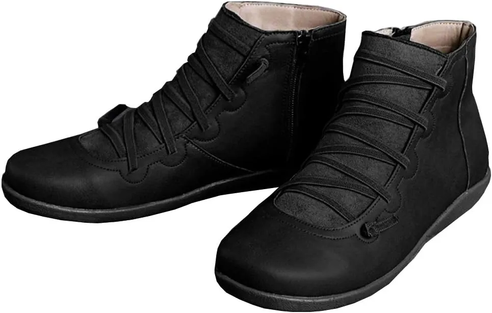 KINOW Arch Support Boots Women Leather Ankle Boots High Top Wedge Bootie Damping Shoes