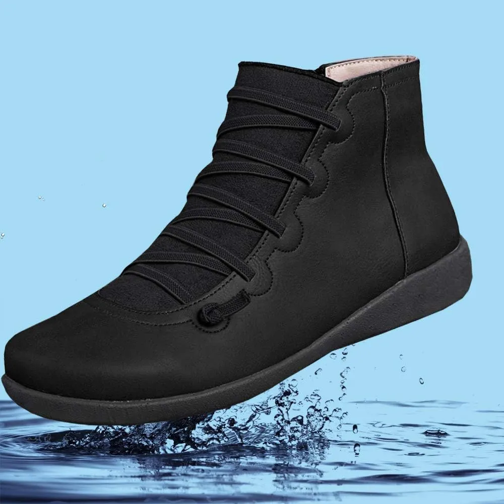 KINOW Arch Support Boots Women Leather Ankle Boots High Top Wedge Bootie Damping Shoes