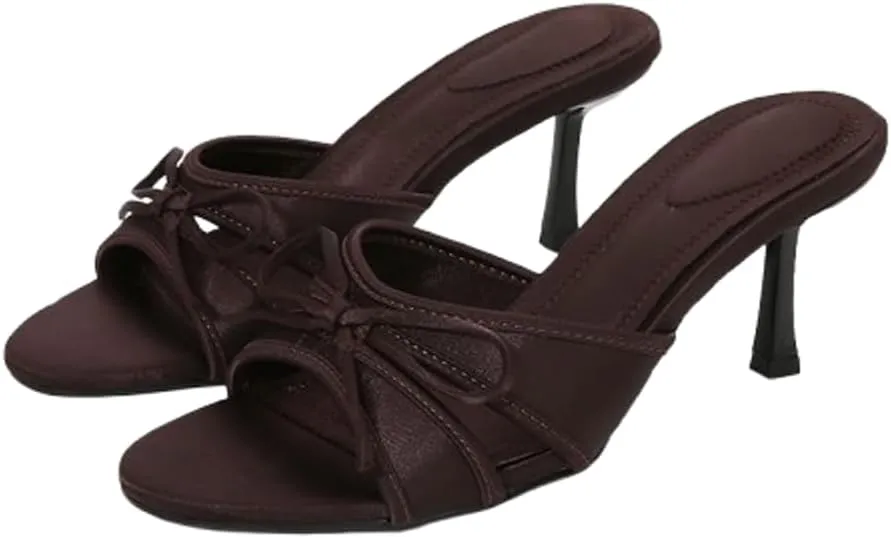 Kitten Heel Sandals Women Round Toe Heels With Bow Vintage Mules Sexy Slip On Stiletto Backless Sandals Summer 2025