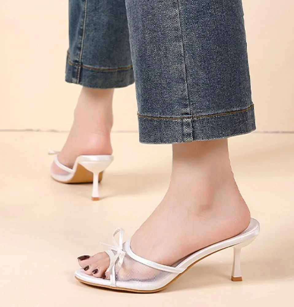 Kitten Heel Sandals Women Round Toe Heels With Bow Vintage Mules Sexy Slip On Stiletto Backless Sandals Summer 2025