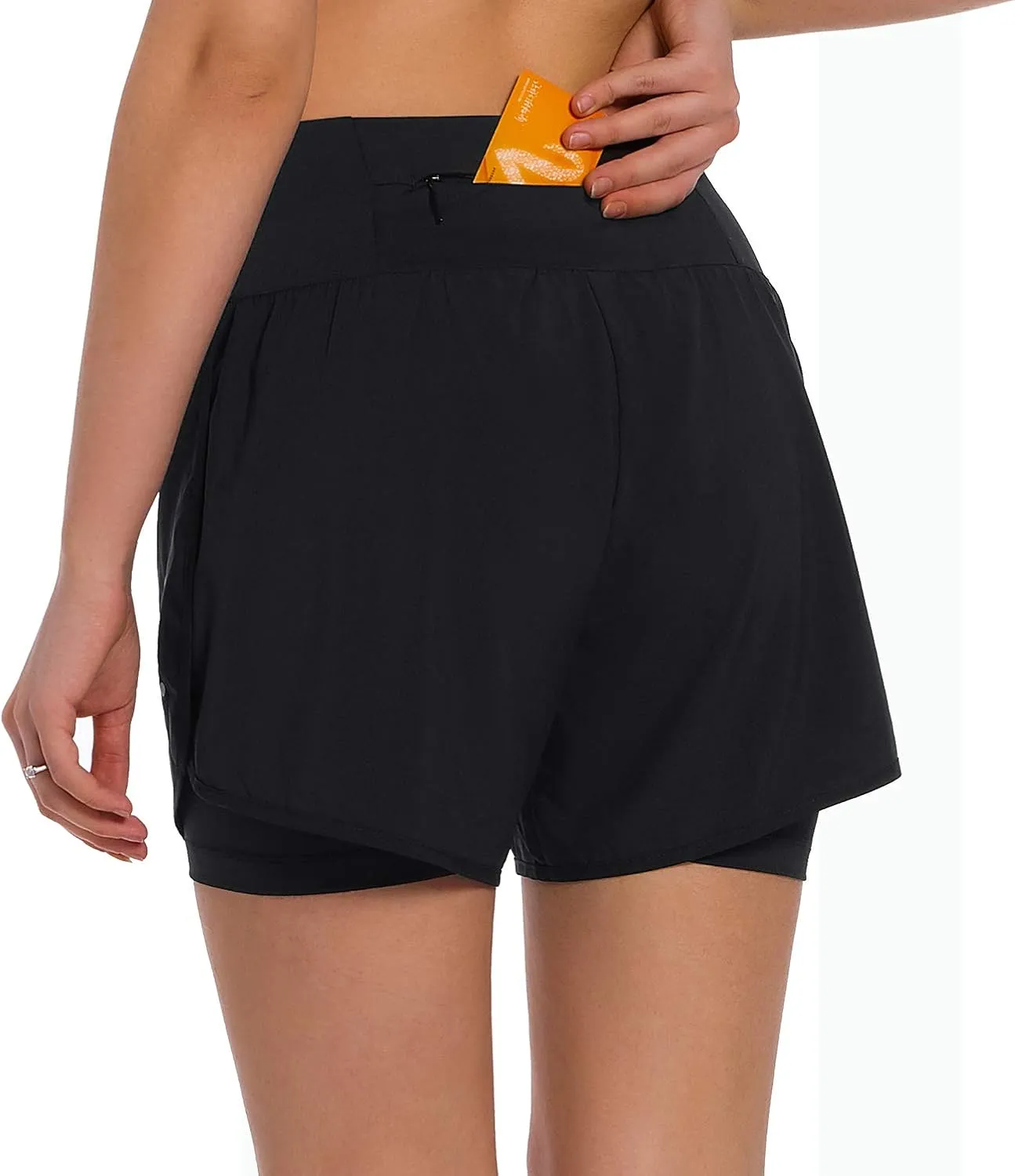 Ksmien Women's 2 in 1 Running Shorts - Lightweight Athletic Workout Gym Yoga Shorts Liner with Phone Pockets