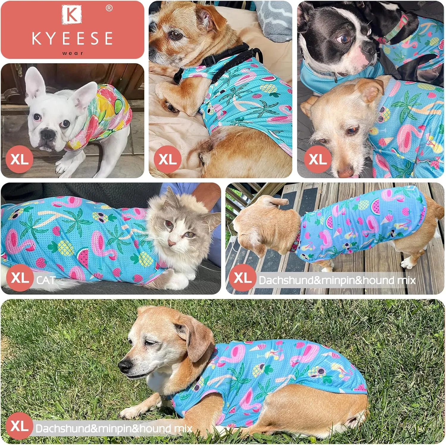 KYEESE 2 Pack Medium Dogs Shirts Hawaii Breathable Soft Tank Top Sleeveless Vest Dog Tee Shirts Dog Apparel UPF 50  Great for Summer Flamingo Pattern, X-Large
