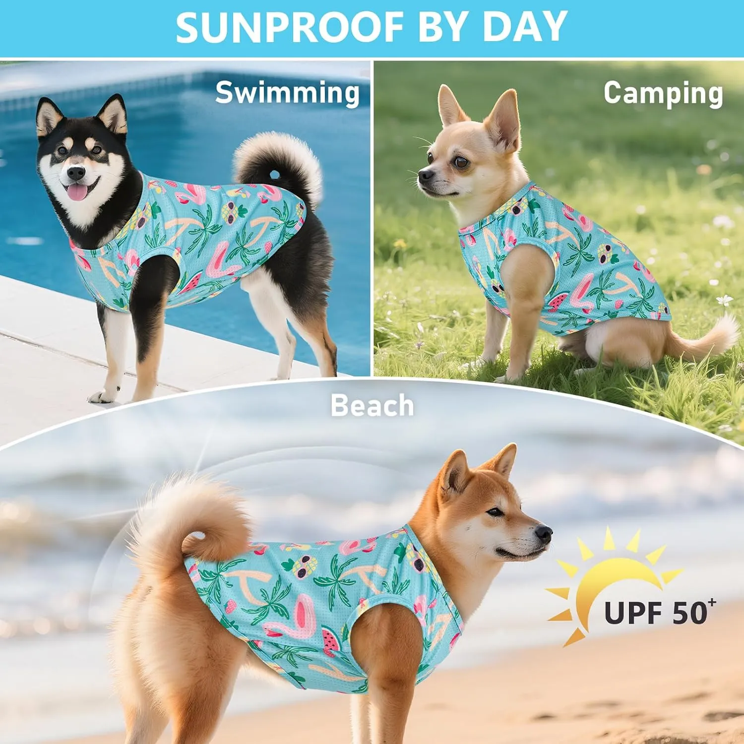 KYEESE 2 Pack Medium Dogs Shirts Hawaii Breathable Soft Tank Top Sleeveless Vest Dog Tee Shirts Dog Apparel UPF 50  Great for Summer Flamingo Pattern, X-Large