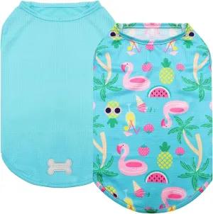 KYEESE 2 Pack Medium Dogs Shirts Hawaii Breathable Soft Tank Top Sleeveless Vest Dog Tee Shirts Dog Apparel UPF 50  Great for Summer Flamingo Pattern, X-Large