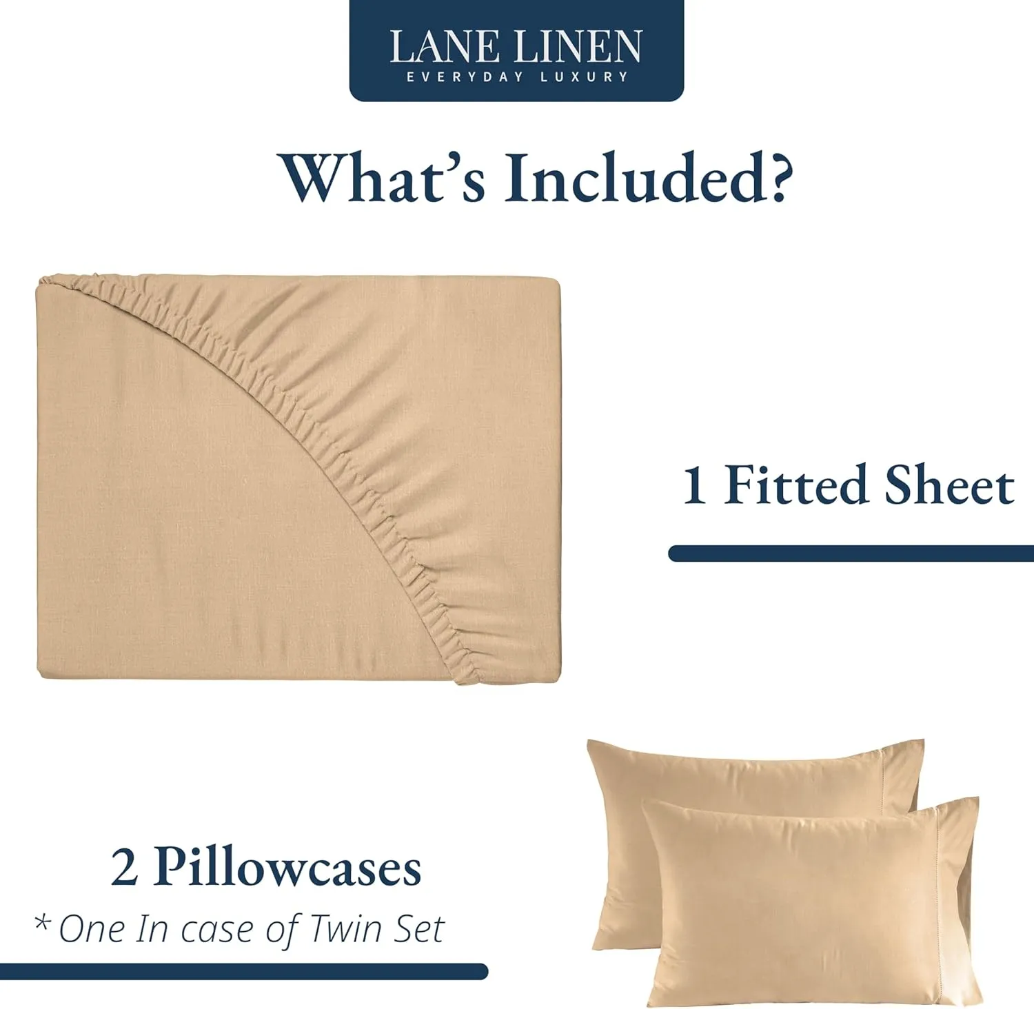 LANE LINEN Queen Fitted Sheet & 2 Pillowcases, 100% Organic Cotton, Percale Weave, Soft & Breathable, Fits Mattress Up to 15" Deep - Linen (No Flat Sheet)